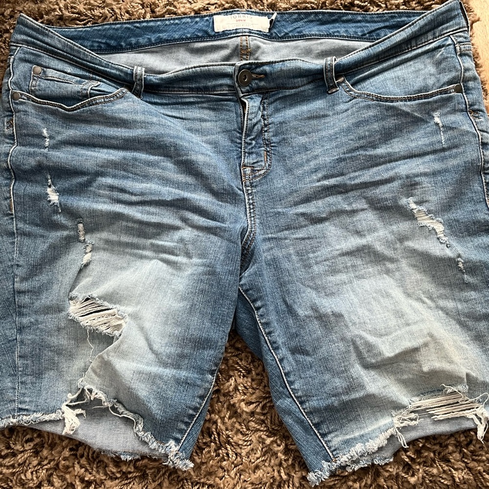 Distressed denim shorts